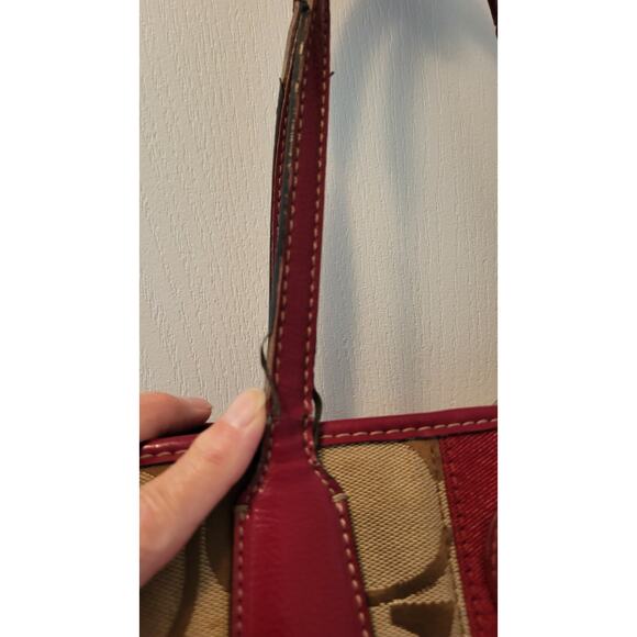 Y2K Coach Signature Stripe Framed Carryall Tote Satchel F17424 Red Stripe - Picture 6 of 16